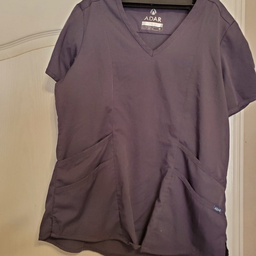 Adar Pro Women's Tailored V-Neck Solid Scrub Top Pewter